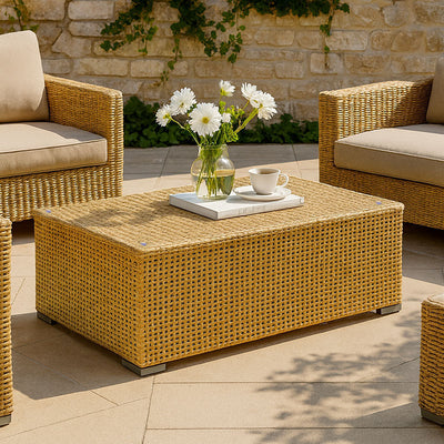 Rustic PE Rattan Weaving Outdoor Coffee Table – 1-Tier Waterproof Design For Outdoor Patio & Garden
