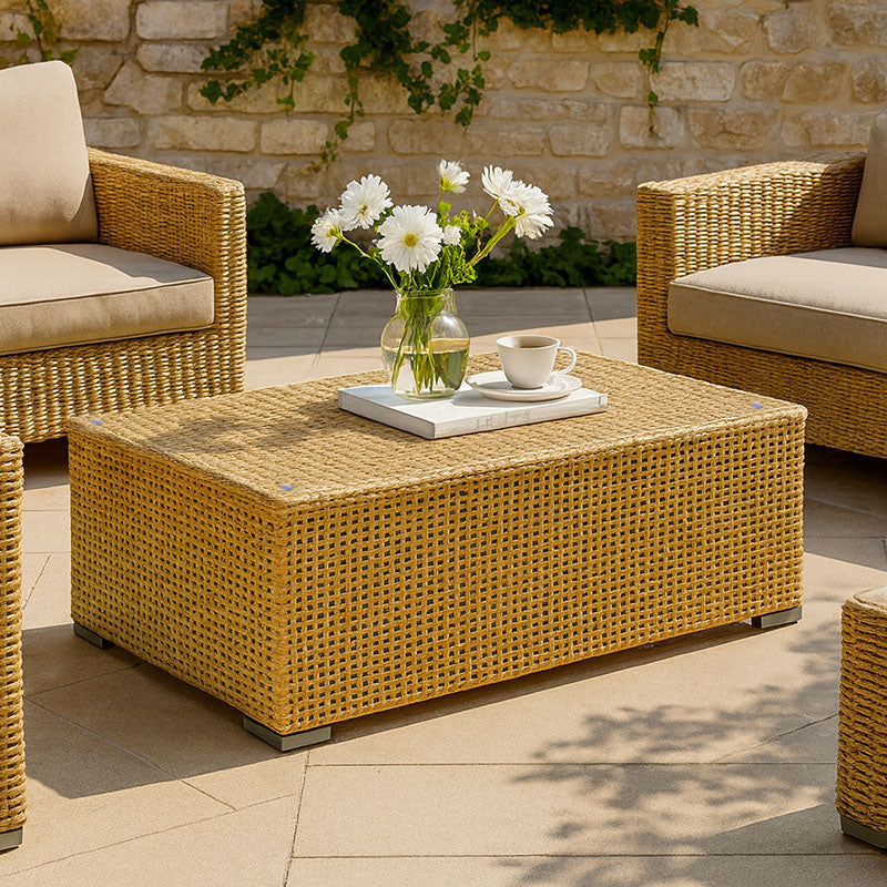 Rustic PE Rattan Weaving Outdoor Coffee Table – 1-Tier Waterproof Design For Outdoor Patio & Garden