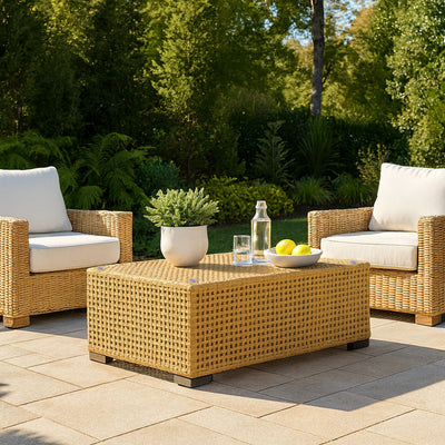 Rustic PE Rattan Weaving Outdoor Coffee Table – 1-Tier Waterproof Design For Outdoor Patio & Garden