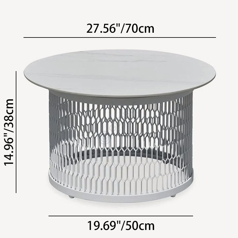 Waterproof Industrial Honeycomb Hollow Outdoor Coffee Table - 1-Tier Durable Stoneware Top For Outdoor Patio &amp; Garden