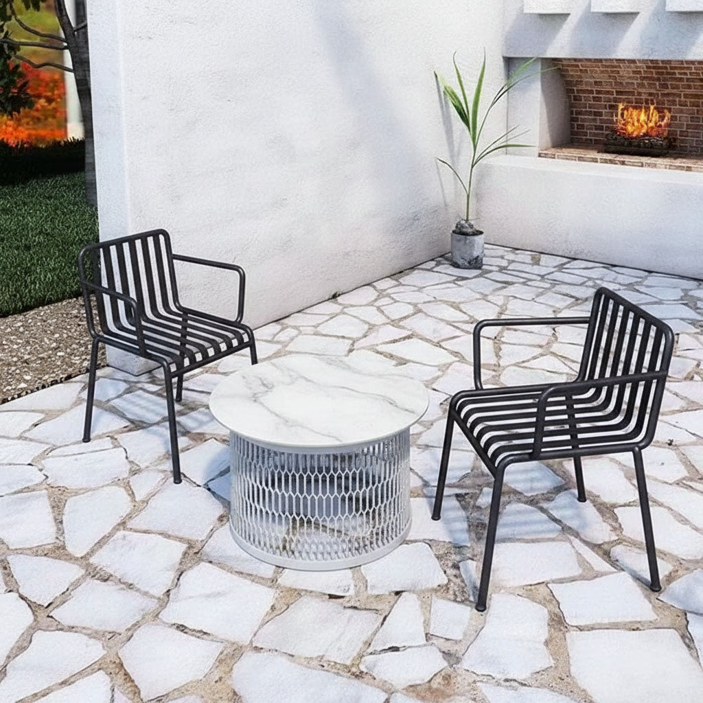 Waterproof Industrial Honeycomb Hollow Outdoor Coffee Table - 1-Tier Durable Stoneware Top For Outdoor Patio &amp; Garden
