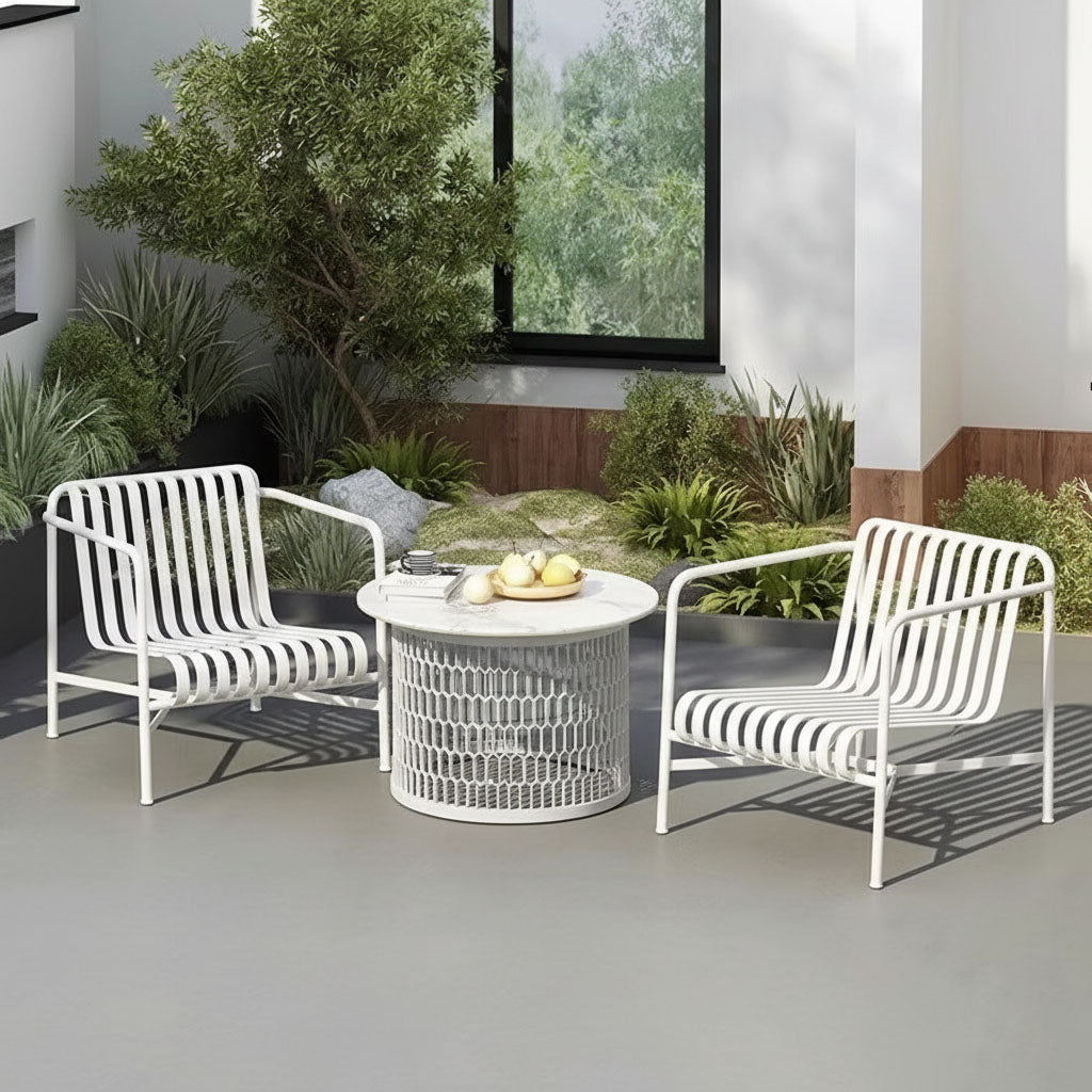 Waterproof Industrial Honeycomb Hollow Outdoor Coffee Table - 1-Tier Durable Stoneware Top For Outdoor Patio &amp; Garden