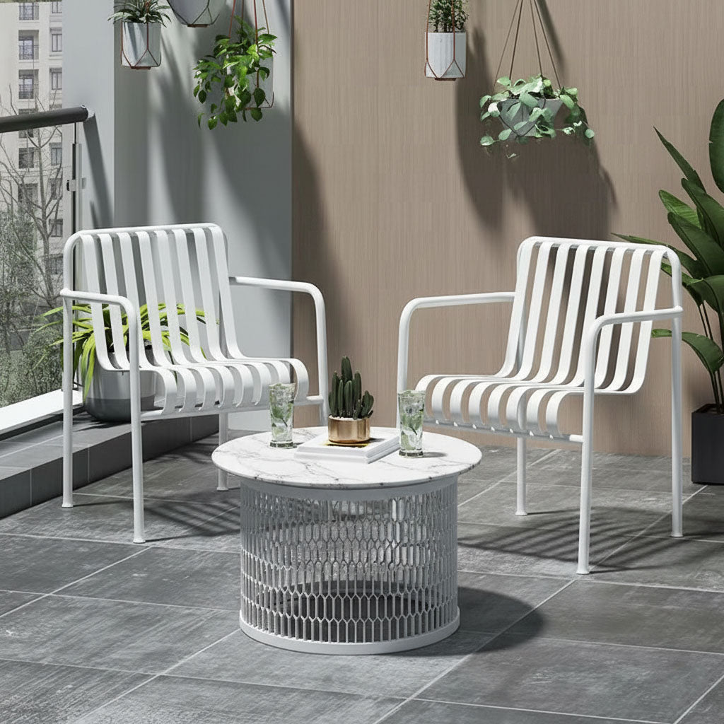 Waterproof Industrial Honeycomb Hollow Outdoor Coffee Table - 1-Tier Durable Stoneware Top For Outdoor Patio &amp; Garden