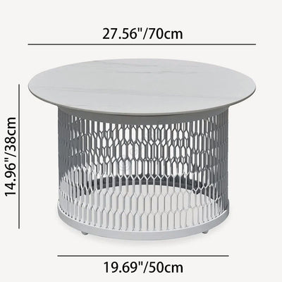 Waterproof Industrial Honeycomb Hollow Outdoor Coffee Table - 1-Tier Durable Stoneware Top For Outdoor Patio & Garden