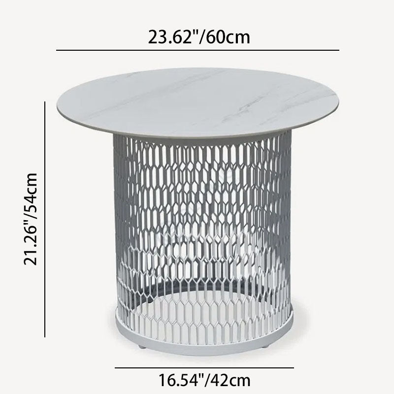 Waterproof Industrial Honeycomb Hollow Outdoor Coffee Table - 1-Tier Durable Stoneware Top For Outdoor Patio &amp; Garden