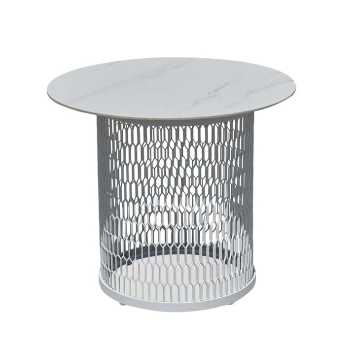 Waterproof Industrial Honeycomb Hollow Outdoor Coffee Table - 1-Tier Durable Stoneware Top For Outdoor Patio &amp; Garden