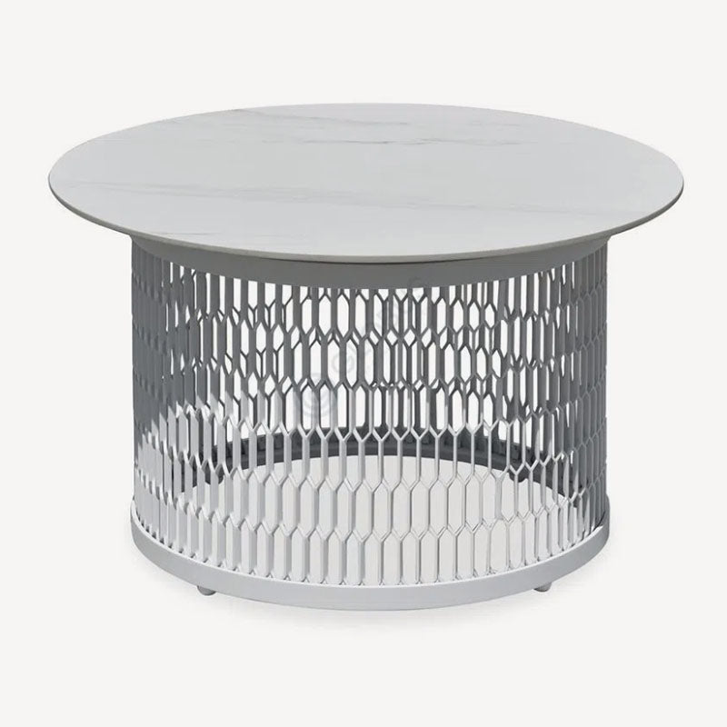 Waterproof Industrial Honeycomb Hollow Outdoor Coffee Table - 1-Tier Durable Stoneware Top For Outdoor Patio &amp; Garden