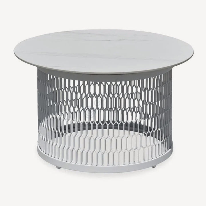Waterproof Industrial Honeycomb Hollow Outdoor Coffee Table - 1-Tier Durable Stoneware Top For Outdoor Patio &amp; Garden