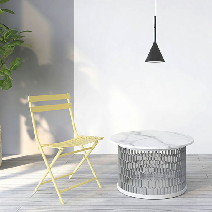 Waterproof Industrial Honeycomb Hollow Outdoor Coffee Table - 1-Tier Durable Stoneware Top For Outdoor Patio &amp; Garden