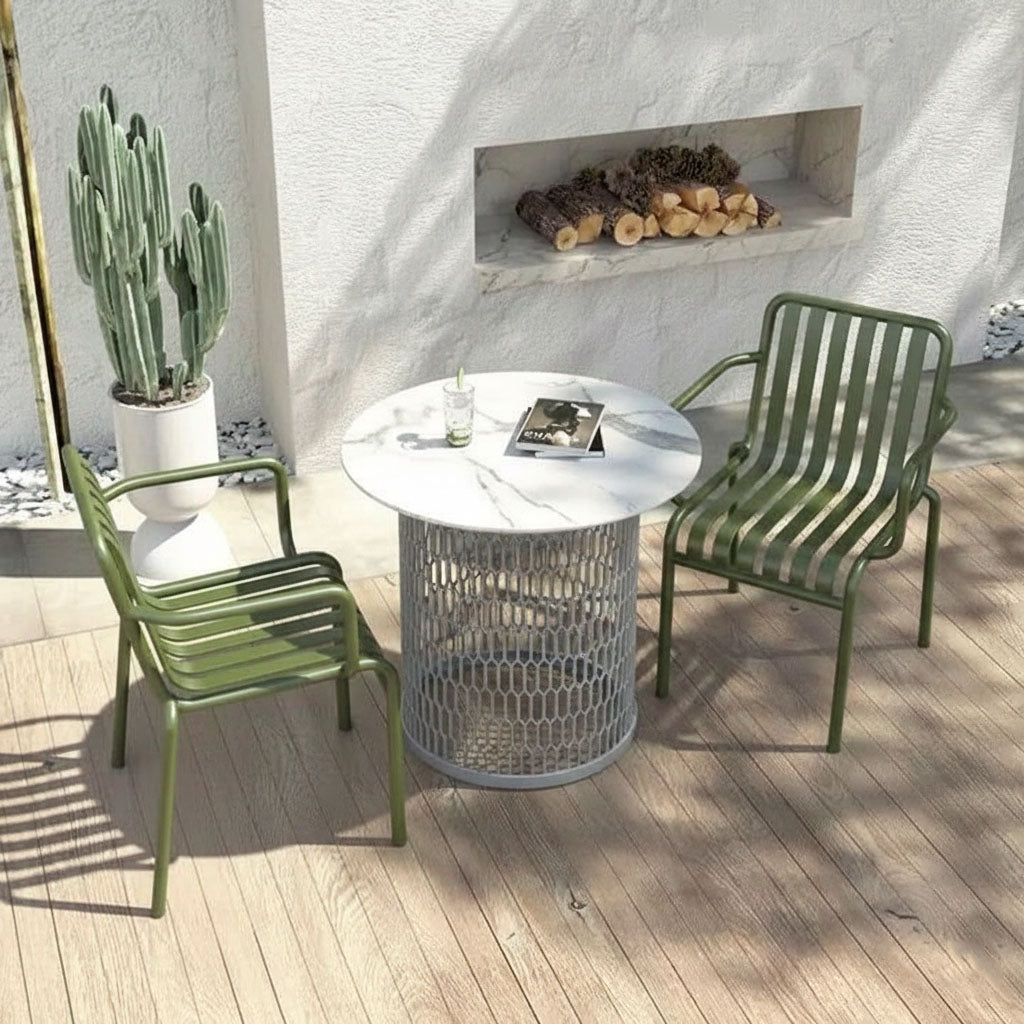 Waterproof Industrial Honeycomb Hollow Outdoor Coffee Table - 1-Tier Durable Stoneware Top For Outdoor Patio &amp; Garden