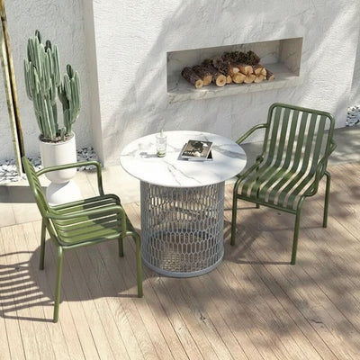 Waterproof Industrial Honeycomb Hollow Outdoor Coffee Table - 1-Tier Durable Stoneware Top For Outdoor Patio & Garden