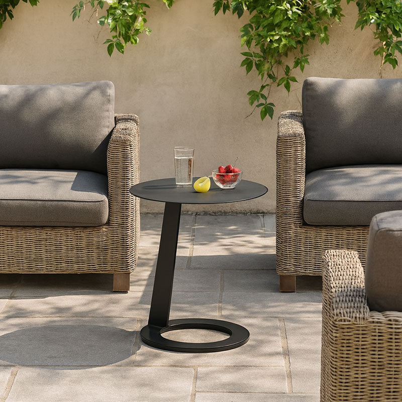 Corrosion-Resistant Minimalist Round Outdoor End Table - 1-Tier Durable Aluminum Frame For Garden & Balcony