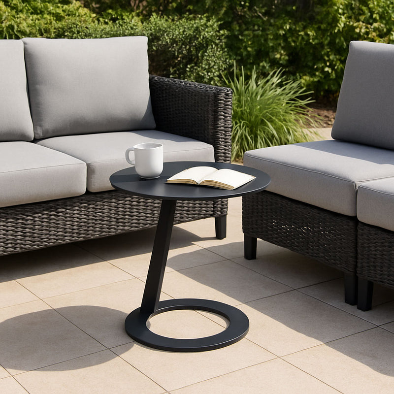 Corrosion-Resistant Minimalist Round Outdoor End Table - 1-Tier Durable Aluminum Frame For Garden & Balcony