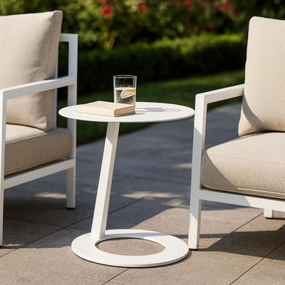 Corrosion-Resistant Minimalist Round Outdoor End Table - 1-Tier Durable Aluminum Frame For Garden & Balcony