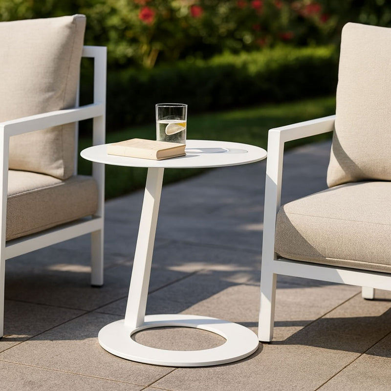 Corrosion-Resistant Minimalist Round Outdoor End Table - 1-Tier Durable Aluminum Frame For Garden & Balcony