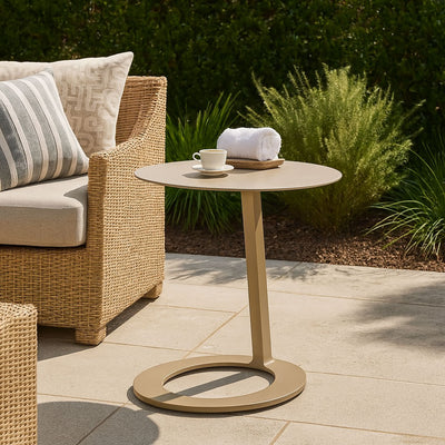 Corrosion-Resistant Minimalist Round Outdoor End Table - 1-Tier Durable Aluminum Frame For Garden & Balcony