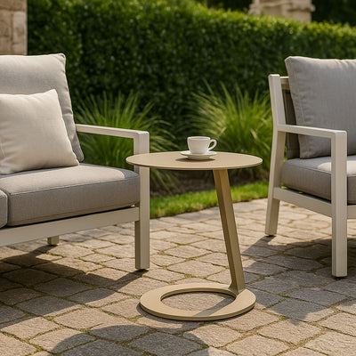 Corrosion-Resistant Minimalist Round Outdoor End Table - 1-Tier Durable Aluminum Frame For Garden & Balcony