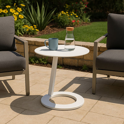 Corrosion-Resistant Minimalist Round Outdoor End Table - 1-Tier Durable Aluminum Frame For Garden & Balcony