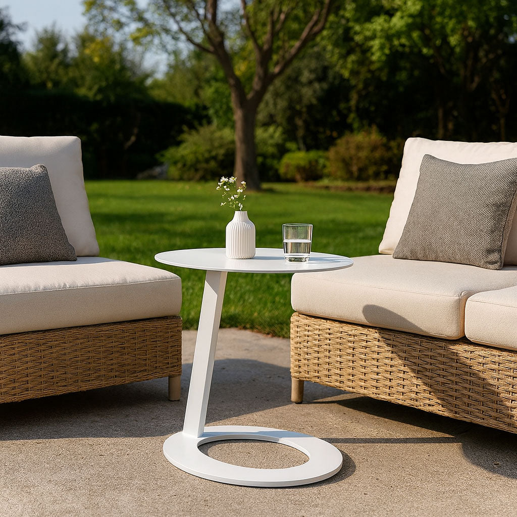 Corrosion-Resistant Minimalist Round Outdoor End Table - 1-Tier Durable Aluminum Frame For Garden &amp; Balcony
