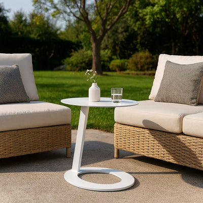 Corrosion-Resistant Minimalist Round Outdoor End Table - 1-Tier Durable Aluminum Frame For Garden & Balcony