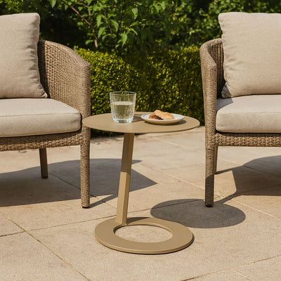 Corrosion-Resistant Minimalist Round Outdoor End Table - 1-Tier Durable Aluminum Frame For Garden & Balcony