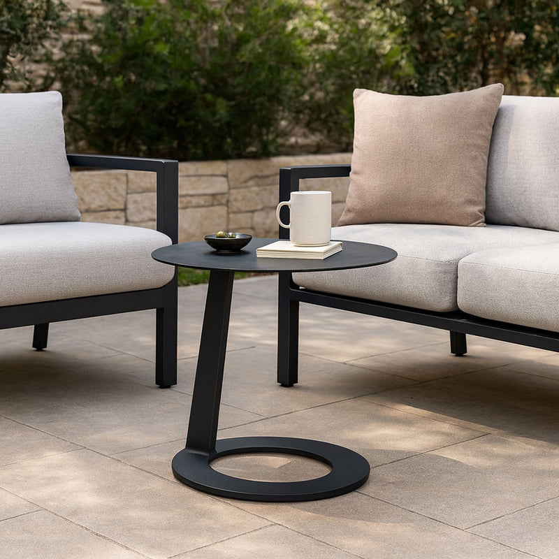 Corrosion-Resistant Minimalist Round Outdoor End Table - 1-Tier Durable Aluminum Frame For Garden & Balcony
