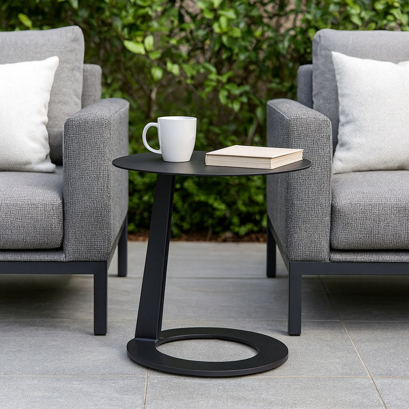 Corrosion-Resistant Minimalist Round Outdoor End Table - 1-Tier Durable Aluminum Frame For Garden & Balcony