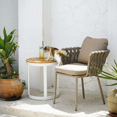 Corrosion-Resistant Rustic Teak Wood Outdoor End Table - 1-Tier Sturdy Steel Frame For Outdoor Patio & Garden