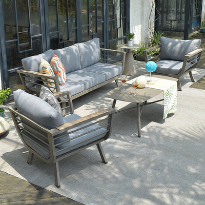 Industrial Rectangular Rounded Edges Outdoor Coffee Table - 4-Legs Sturdy Aluminum Frame For Outdoor Patio & Garden