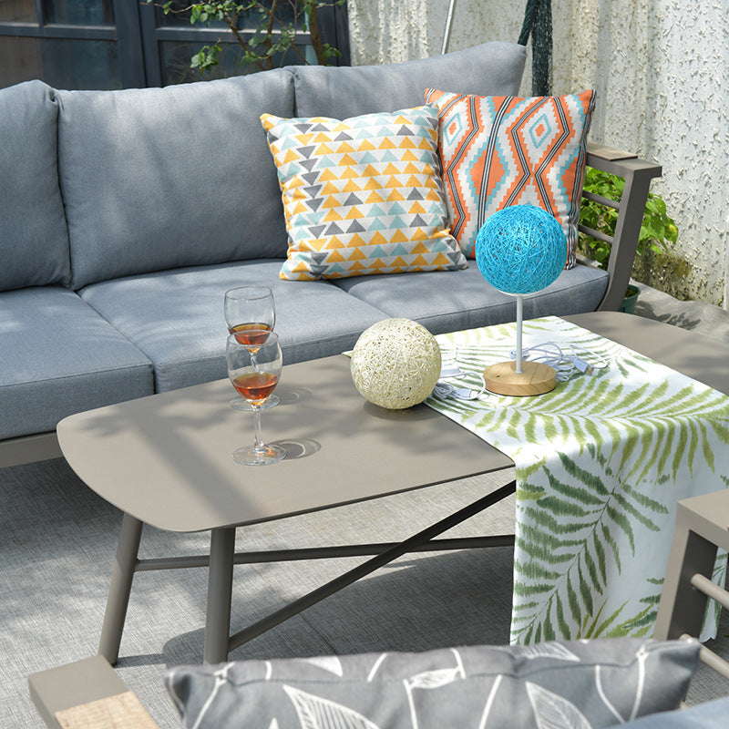 Industrial Rectangular Rounded Edges Outdoor Coffee Table - 4-Legs Sturdy Aluminum Frame For Outdoor Patio & Garden