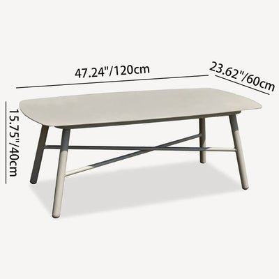 Industrial Rectangular Rounded Edges Outdoor Coffee Table - 4-Legs Sturdy Aluminum Frame For Outdoor Patio & Garden