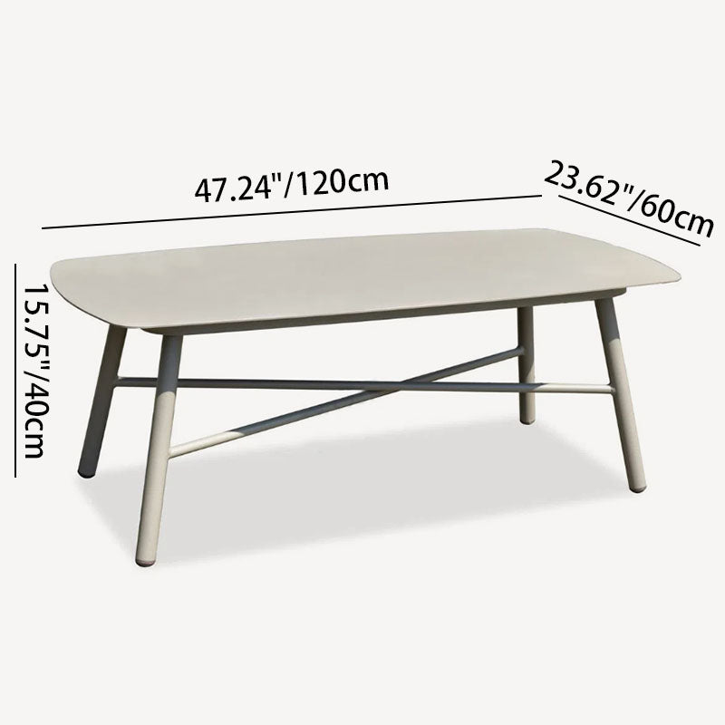 Industrial Rectangular Rounded Edges Outdoor Coffee Table - 4-Legs Sturdy Aluminum Frame For Outdoor Patio & Garden