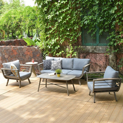 Industrial Rectangular Rounded Edges Outdoor Coffee Table - 4-Legs Sturdy Aluminum Frame For Outdoor Patio & Garden