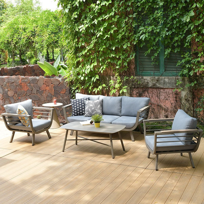 Industrial Rectangular Rounded Edges Outdoor Coffee Table - 4-Legs Sturdy Aluminum Frame For Outdoor Patio & Garden