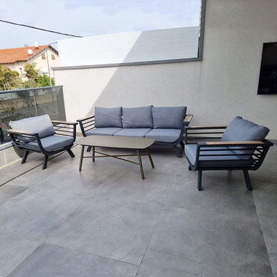 Industrial Rectangular Rounded Edges Outdoor Coffee Table - 4-Legs Sturdy Aluminum Frame For Outdoor Patio & Garden