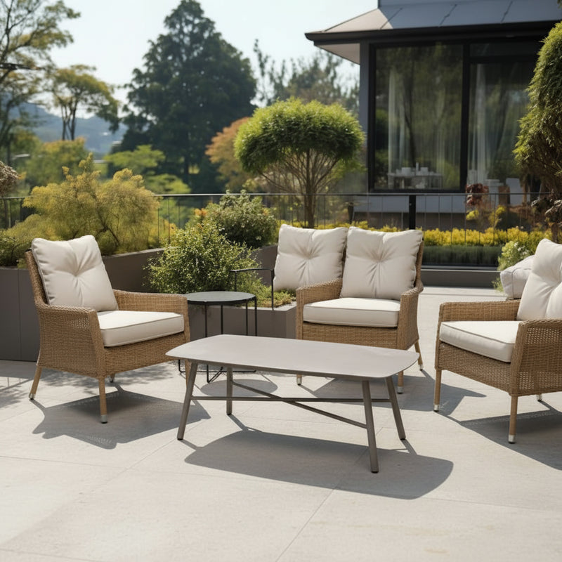 Industrial Rectangular Rounded Edges Outdoor Coffee Table - 4-Legs Sturdy Aluminum Frame For Outdoor Patio & Garden