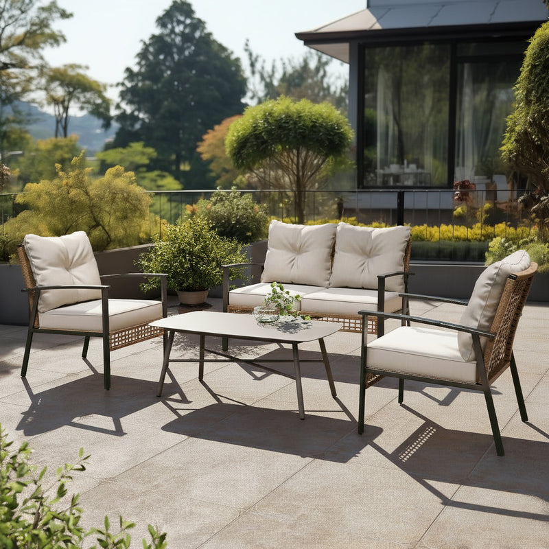 Industrial Rectangular Rounded Edges Outdoor Coffee Table - 4-Legs Sturdy Aluminum Frame For Outdoor Patio & Garden