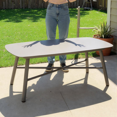 Industrial Rectangular Rounded Edges Outdoor Coffee Table - 4-Legs Sturdy Aluminum Frame For Outdoor Patio & Garden