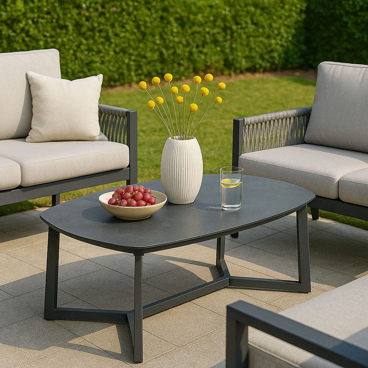 Corrosion-Resistant Rectangular Outdoor Coffee Table - 1-Tier Spacious Stoneware Top For Balcony &amp; Garden