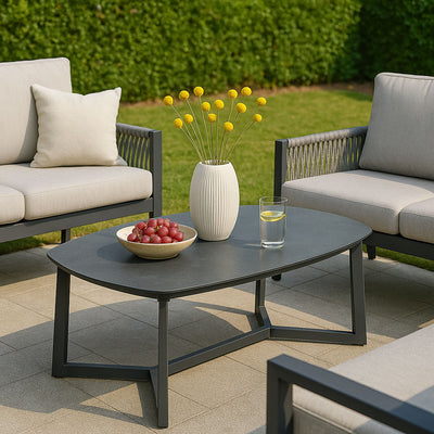Corrosion-Resistant Rectangular Outdoor Coffee Table - 1-Tier Spacious Stoneware Top For Balcony & Garden