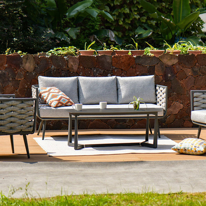 Corrosion-Resistant Rectangular Outdoor Coffee Table - 1-Tier Spacious Stoneware Top For Balcony &amp; Garden