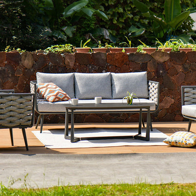 Corrosion-Resistant Rectangular Outdoor Coffee Table - 1-Tier Spacious Stoneware Top For Balcony & Garden
