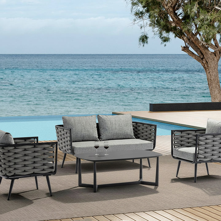 Corrosion-Resistant Rectangular Outdoor Coffee Table - 1-Tier Spacious Stoneware Top For Balcony &amp; Garden