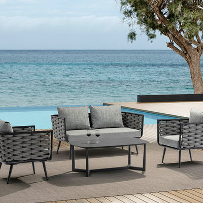 Corrosion-Resistant Rectangular Outdoor Coffee Table - 1-Tier Spacious Stoneware Top For Balcony & Garden