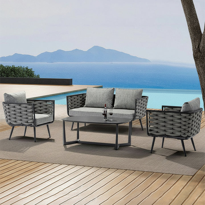 Corrosion-Resistant Rectangular Outdoor Coffee Table - 1-Tier Spacious Stoneware Top For Balcony &amp; Garden