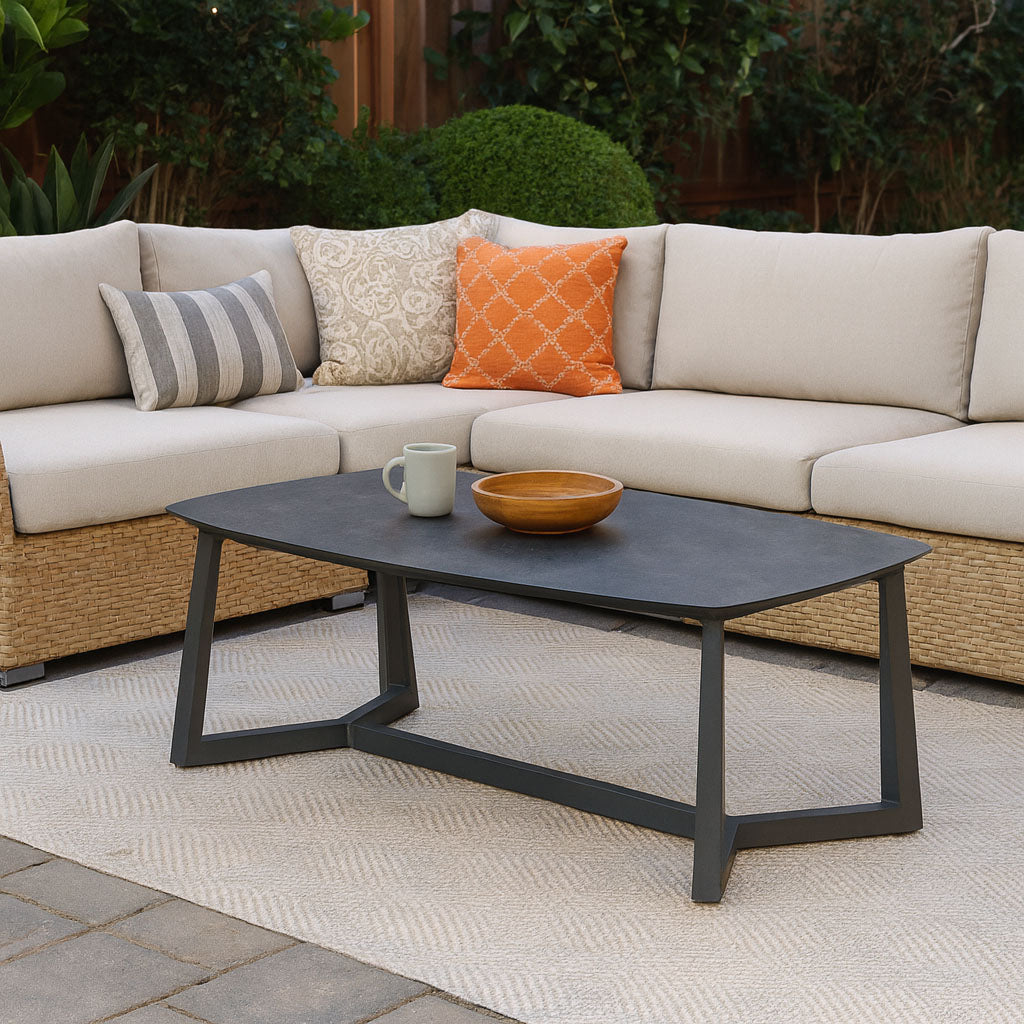 Corrosion-Resistant Rectangular Outdoor Coffee Table - 1-Tier Spacious Stoneware Top For Balcony &amp; Garden