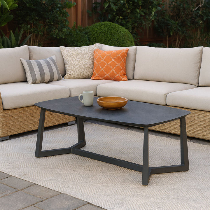 Corrosion-Resistant Rectangular Outdoor Coffee Table - 1-Tier Spacious Stoneware Top For Balcony &amp; Garden