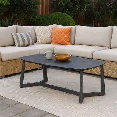 Corrosion-Resistant Rectangular Outdoor Coffee Table - 1-Tier Spacious Stoneware Top For Balcony & Garden
