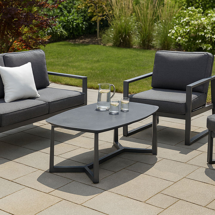 Corrosion-Resistant Rectangular Outdoor Coffee Table - 1-Tier Spacious Stoneware Top For Balcony &amp; Garden