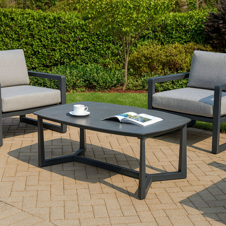Corrosion-Resistant Rectangular Outdoor Coffee Table - 1-Tier Spacious Stoneware Top For Balcony &amp; Garden